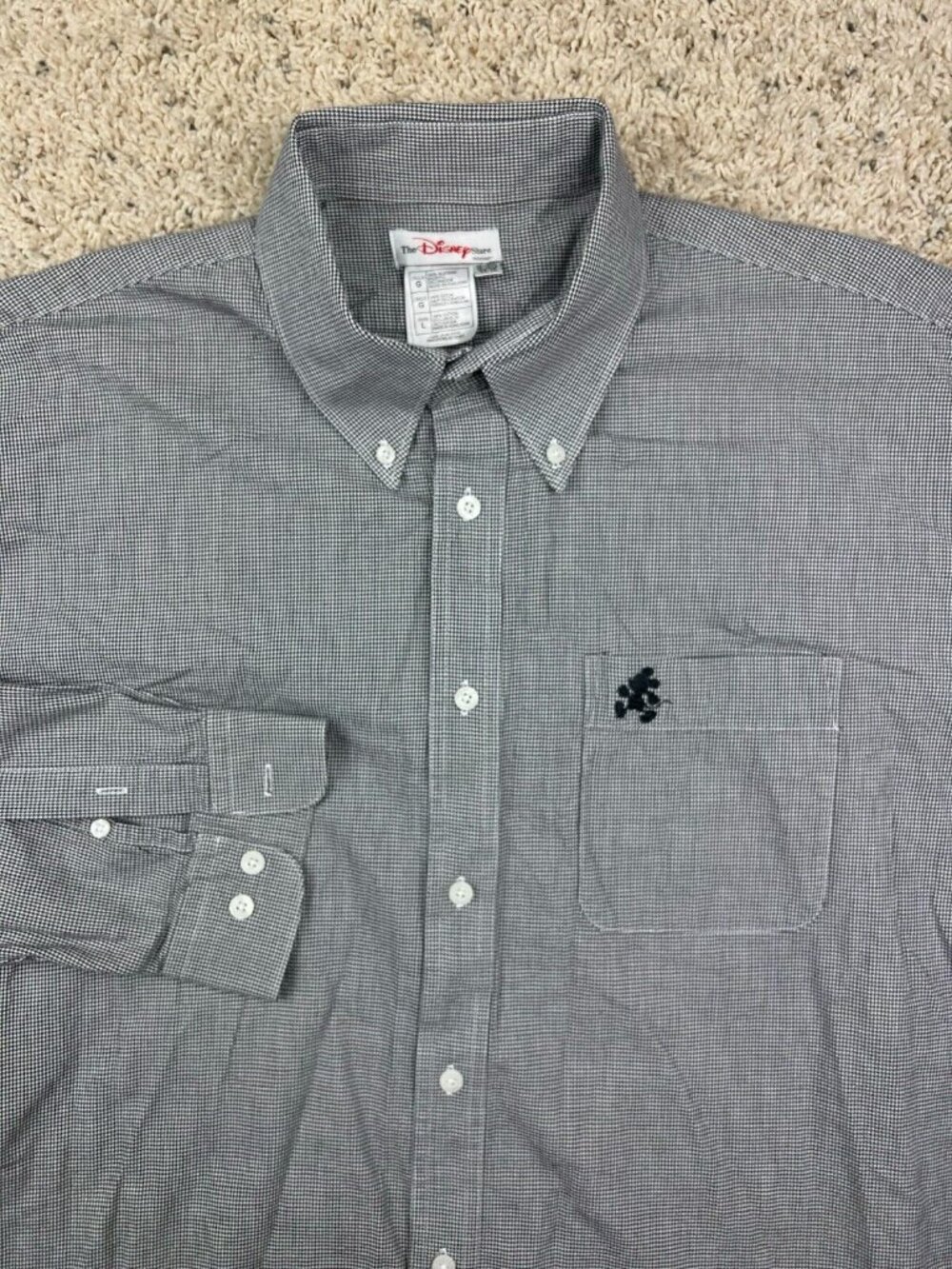 VTG DISNEY STORE Black White Houndstooth Mickey Mouse Logo Button Up Shirt SZ 16